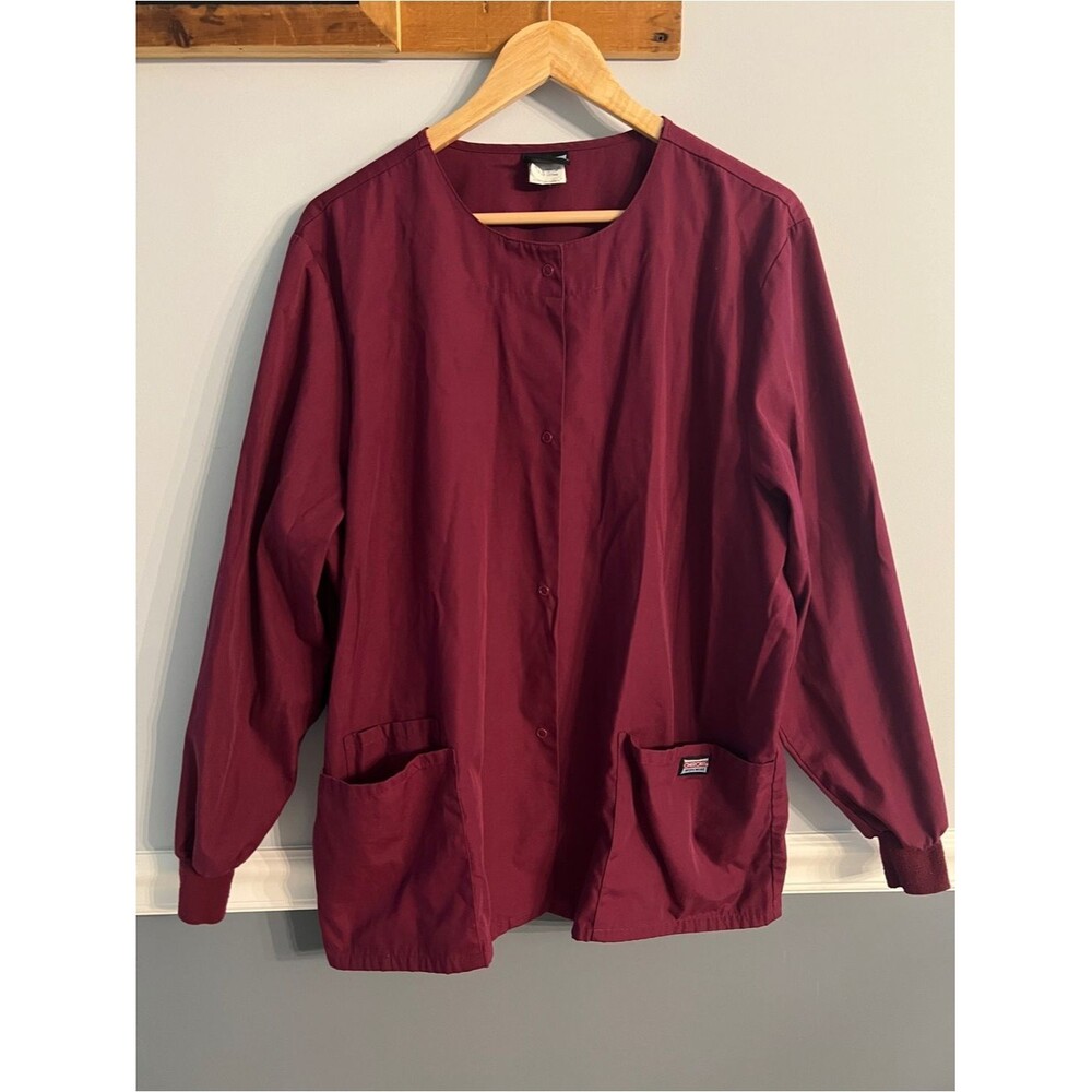 Cherokee Workwear Burgundy Snap Front Scrub Jacket Women’s Large